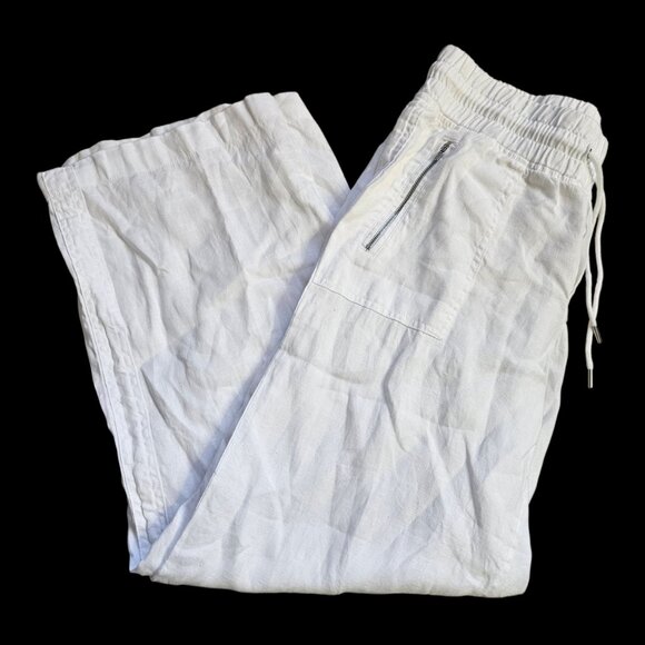 Athleta Cabo 100% Linen Women's Pants SZ 14 White Wide Leg Pull On Baggy Beachy - Picture 6 of 14